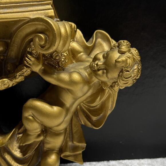Vintage Cherub Angel Ornate Wall Gold Sconce Shelf Pair (2) - Picture 6 of 7